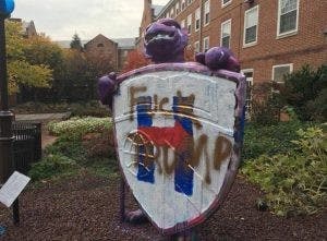  COURTESY OF ROLLIN HU
Students painted the Blue Jay statue outside of the FFC in protest of Trump’s victory.
