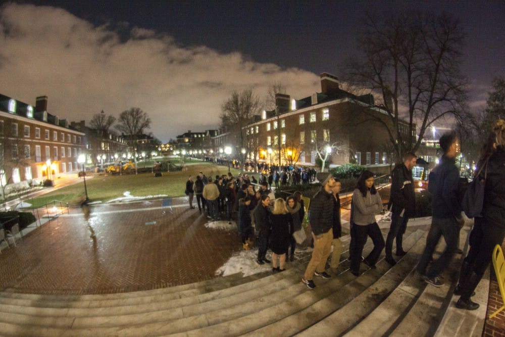 SOFYA FREYMAN/PHOTOGRAPHY STAFF
Nearly 1,500 people lined up outside Shriver Hall, anticipating former NSA contractor Edward Snowden’s virtual discussion on privacy.