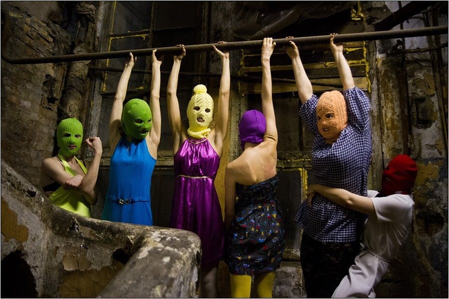 DENIS BOCHKAREV/ CC BY-SA 3.0
Pussy Riot in their trademark multicolored balaclavas.