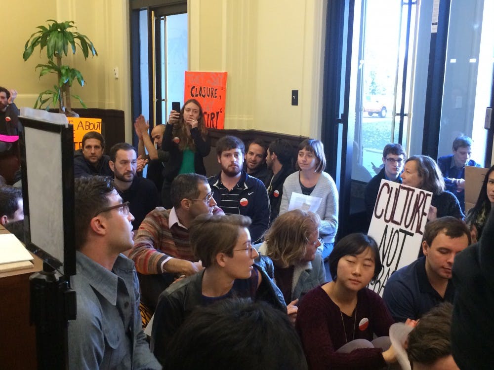 COURTESY OF ROLLIN HU
Supports of the Humanities Center demanded to speak with Dean Wendland.