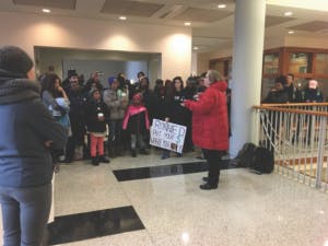  COURTESY OF ALYSSA WOODEN
Students and workers demanded job security, higher minimum wage and housing benefits.