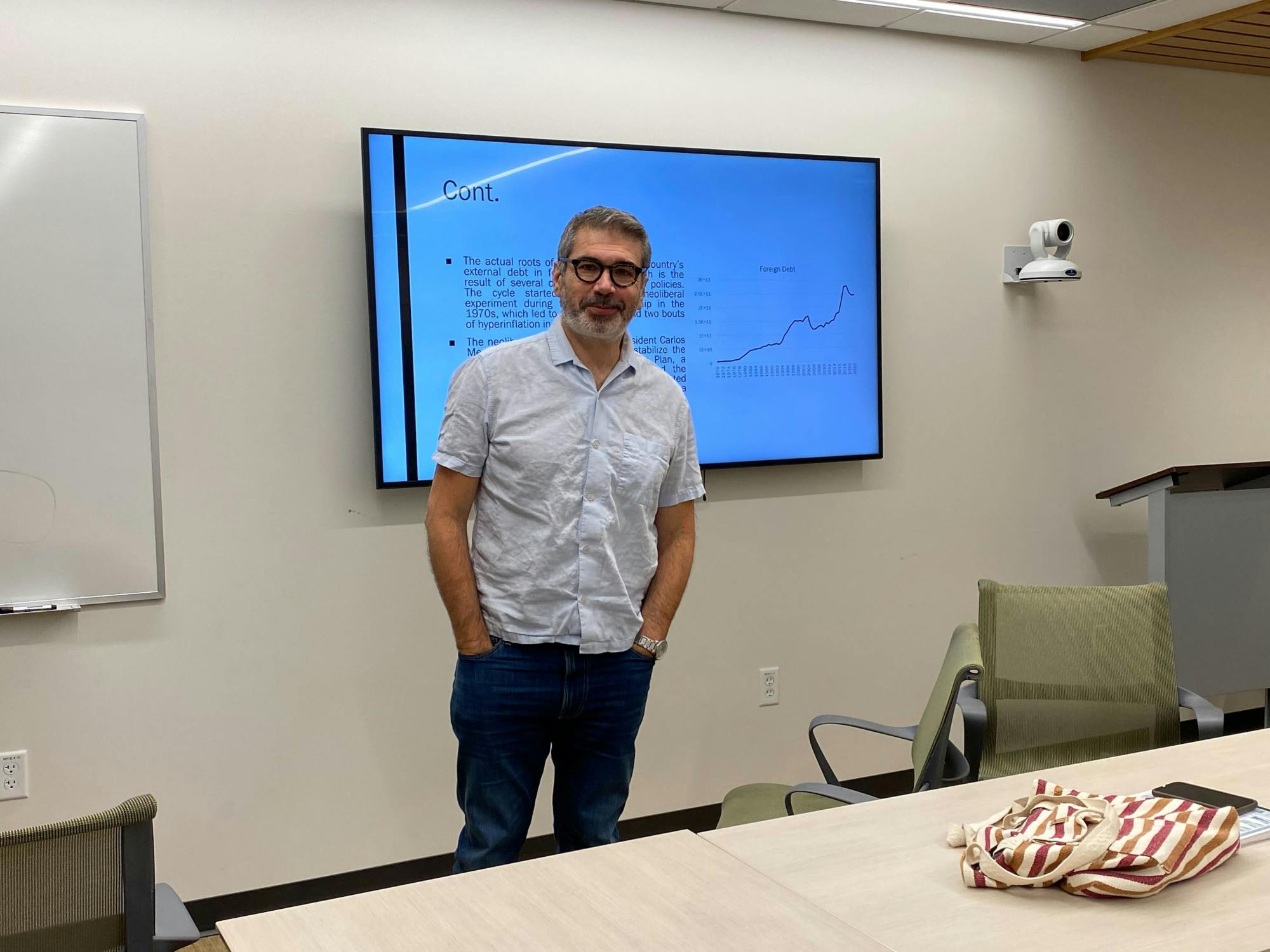 COURTESY OF JIYUN GUO
Matías Vernengo, a professor of economics at Bucknell University, gave a talk tracing Argentina’s economic development and describing the impact of President Javier Milei’s policies.&nbsp;