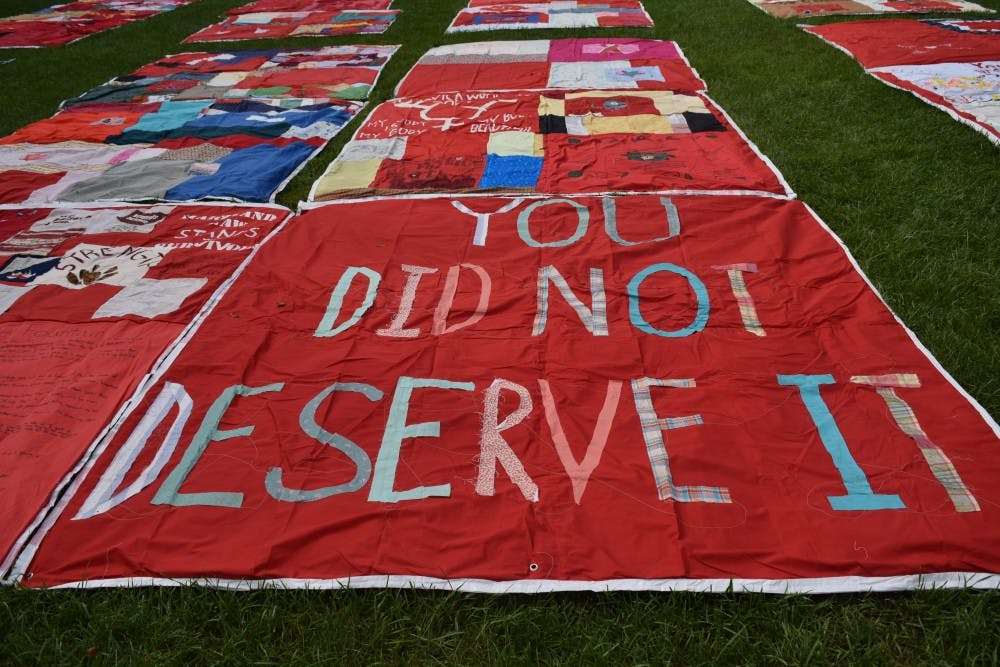 COURTESY OF ARPAN SAHOO
Each Quilt square captures a different experience of sexual violence.&nbsp;