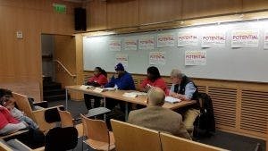  COURTESY OF HOPKINS STUDENTS FOR A DEMOCRATIC SOCIETY
Union members and a Baltimore Housing Roundtable member discussed topics including affordable housing.