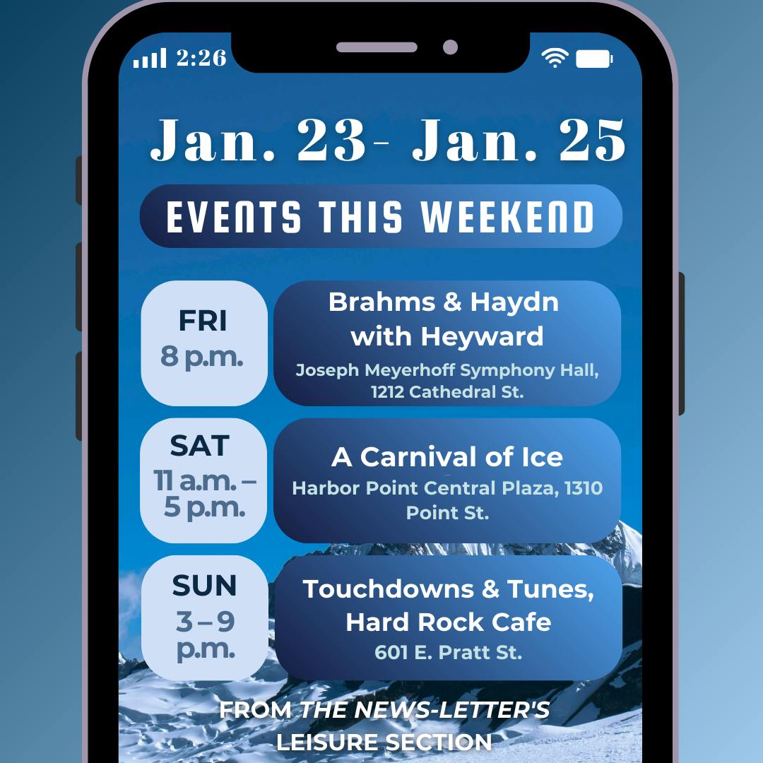 SYDNOR DUFFY / DESIGN &amp; LAYOUT EDITOR
A weekend lineup of concerts, theater, skating and playoff watch parties across Baltimore.