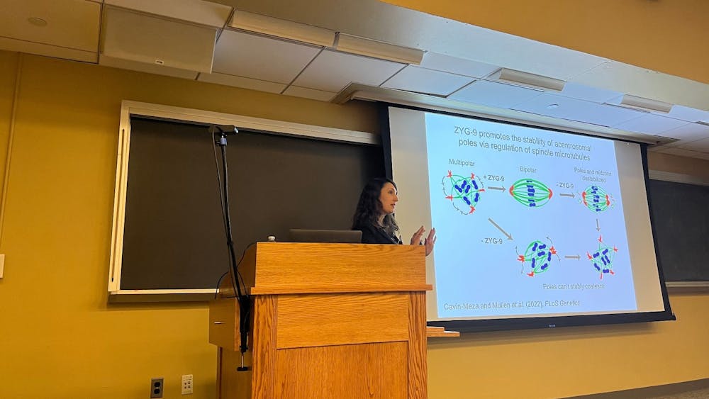 COURTESY OF WILSON HUANG
Sadie Wignall, a professor at Northwestern University, delves into the secrets of spindle formation in acentrosomal oocytes in her seminar at Hopkins.