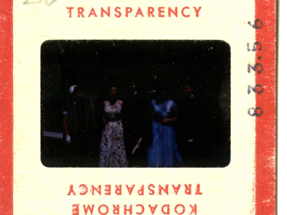 COURTESY OF THE UNIVERSITY ARCHIVES — SHERIDAN LIBRARIES
Jones stands with fellow graduates and their girlfriends at Commencement 1953.