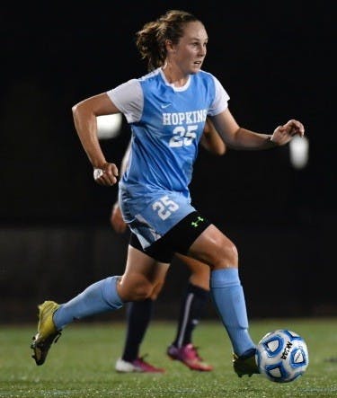 HOPKINSSPORTS.COM
Senior Megan Van de Loo scored the Blue Jays’ first goal against the Mules.