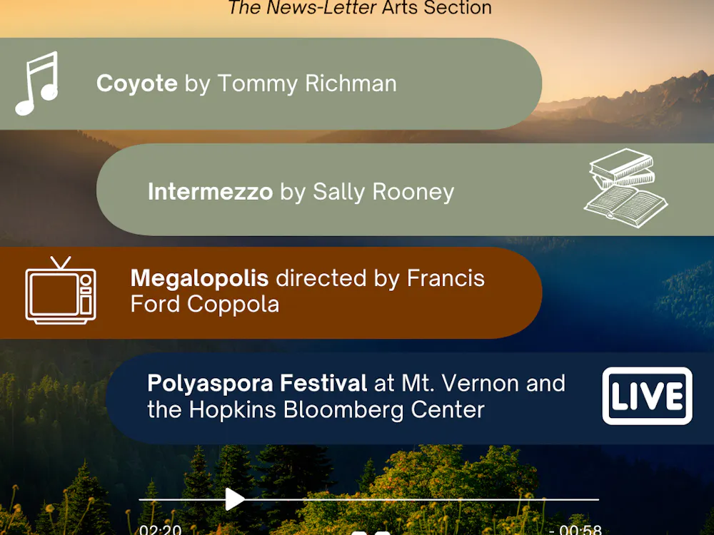 COURTESY OF AIMEE CHO
This week’s picks include the the new novel, Intermezzo, by Sally Rooney, the album debut of Coyote by rapper-singer Tommy Richman, and the monumental Polyaspora Festival hosted by the Peabody Institute, which will feature performances by new composers at both the Johns Hopkins Mt. Vernon campus in Baltimore and the Bloomberg Center at 555 Pennsylvania Avenue.