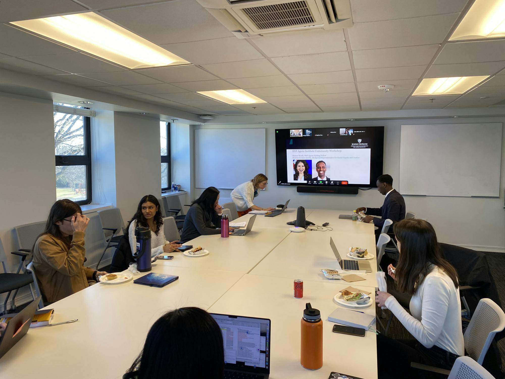 COURTESY OF NICK DAUM
Students gathered in the Wyman Park Building to join SNF Agora's workshop on International Democracy.