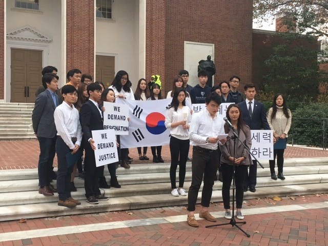 COURTESY OF SHERRY KIM
Korean students and allies demonstrate against President Park.