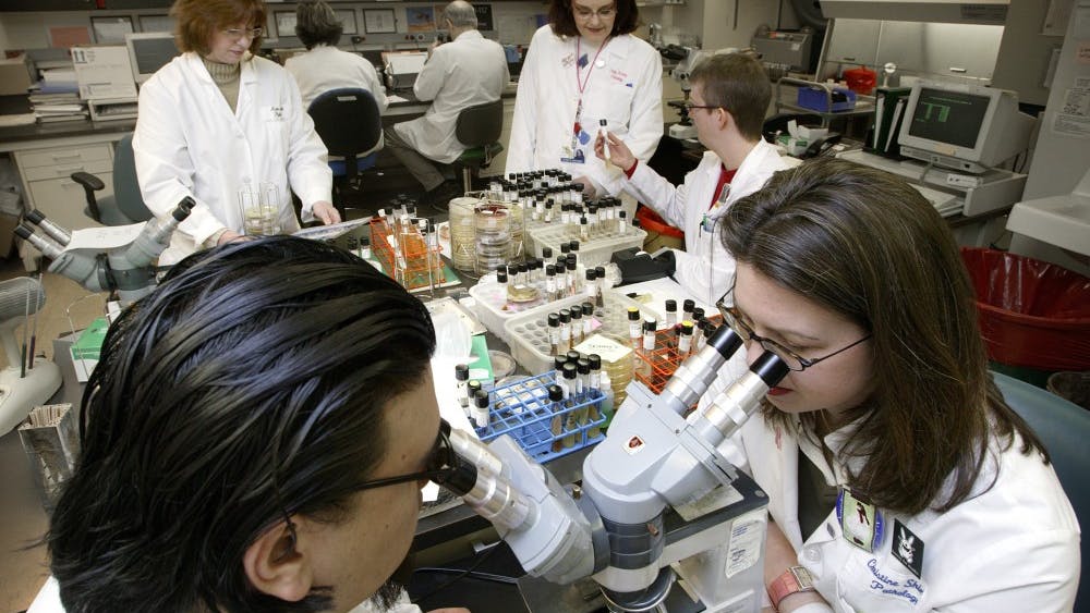 Johns Hopkins University students in a laboratory. (Johns Hopkins University Photo)