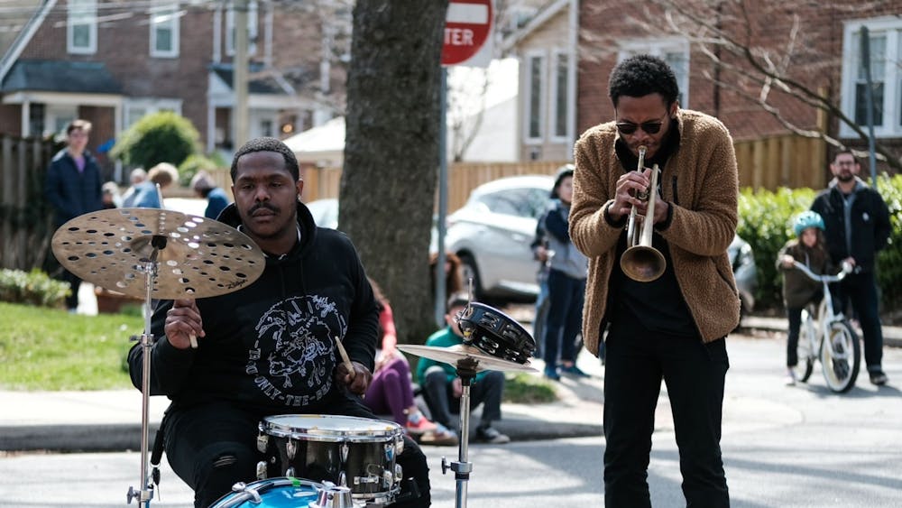 COURTESY OF BRIAN TANKERSLEY
Brandon Woody (right) and Allen "Aldo B" Branch (left) were the first performers in the Creative Alliance's Sidewalk Serenades series.&nbsp;