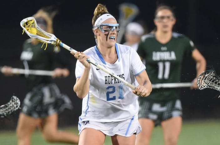 HOPKINSSPORTS.COM
Junior midfielder Haley Schweizer played quite an impressive match against Loyola, a tough challenger.