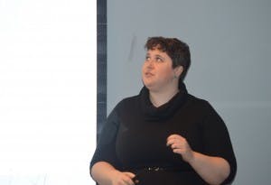 ELLIE HALLENBORG/PHOTOGRAPHY STAFF 
 Blodgett spoke about the role of women in the gaming industry.
