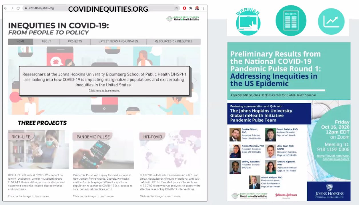 COURTESY OF JOHNS HOPKINS CENTER FOR GLOBAL HEALTH
A team of researchers at the Bloomberg School of Public Health created a national survey to discern the impact of the pandemic on racial and ethnic minorities.