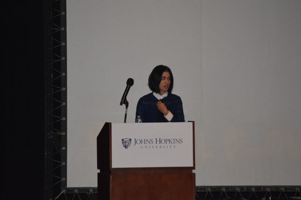 ELLIE HALLENBORG/PHOTOGRAPHY EDITOR
Nadya Tolokonnikova, an activist and member of anti-Putin punk group Pussy Riot, spoke in Shriver Hall.