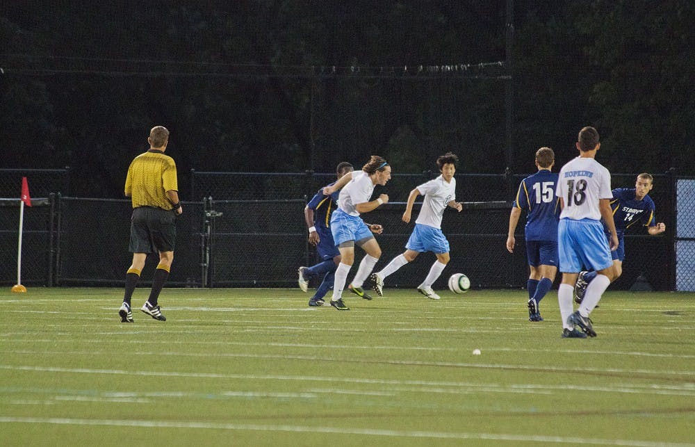 Kelly Standart/ Photography Editor
With goals from five different players, the Hopkins men’s soccer team raced past the Ursinus Bears on their way to a 5-0 victory. The win sets the stage for a potential late-season run with five games left on the schedule.