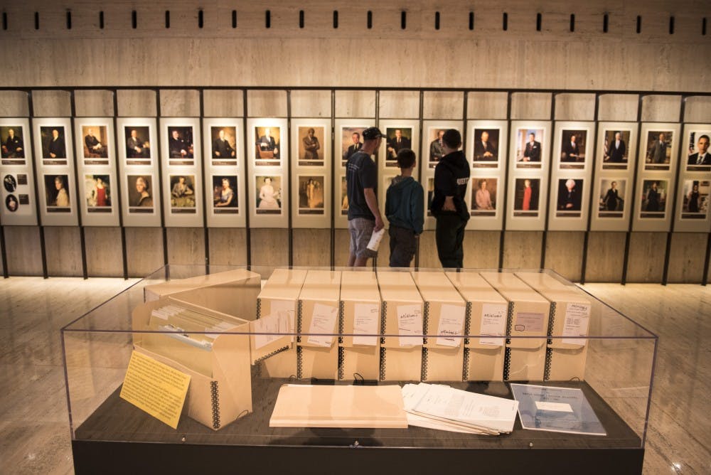 The Pentagon Papers in the Vietnam: Turning Points of the War exhibit in the Great Hall of the LBJ Presidential Library. LBJ Library photo by Jay Godwin  04/13/2016