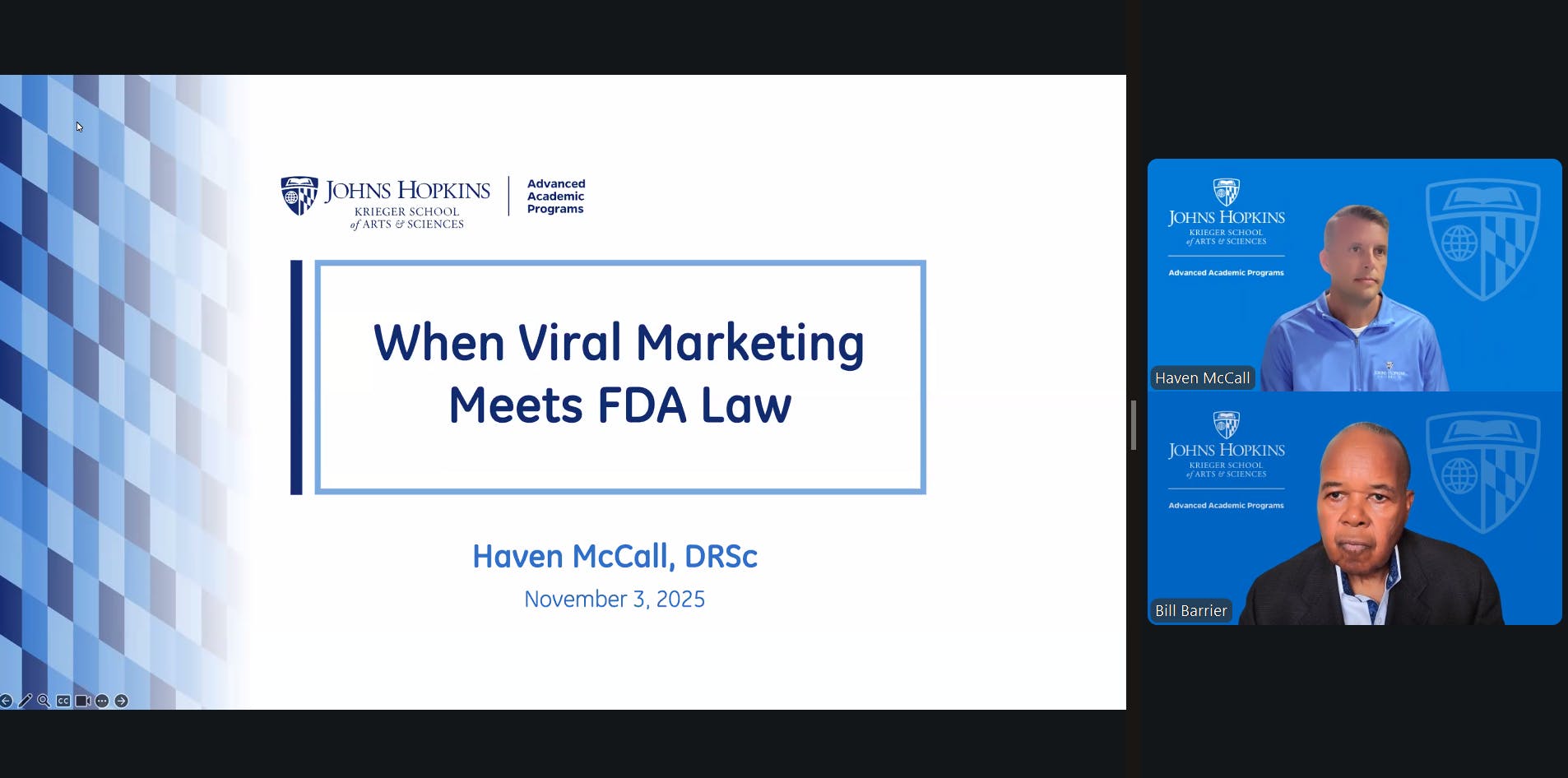 COURTESY OF CATHERINE CHAN
Dr. Haven McCall gives a presentation about the relationship between viral marketing techniques and FDA regulations.