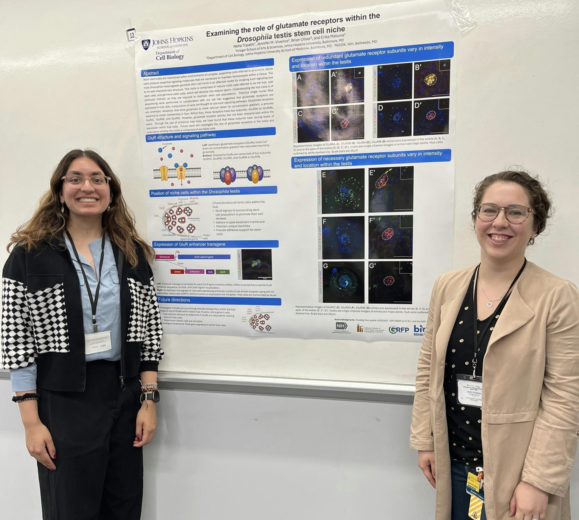 COURTESY OF NEHA TRIPATHI
Tripathi (left) in front of her research poster at the Rising Stars in Cell Biology Symposium.&nbsp;