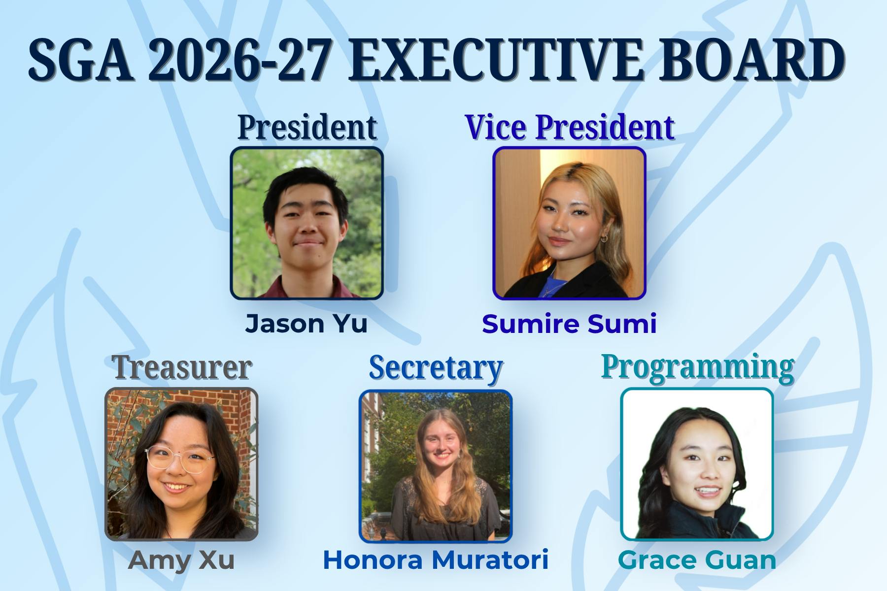 COURTESY OF SYDNOR DUFFY
Election results for the 2026-2027 SGA executive board were announced to the student body on Friday, April 3.&nbsp;