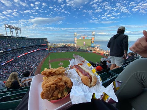 COURTESY OF MINGYUAN SONG
Nothing beats the bright blue skies in California, and the food at Oracle Park is better than it looks!