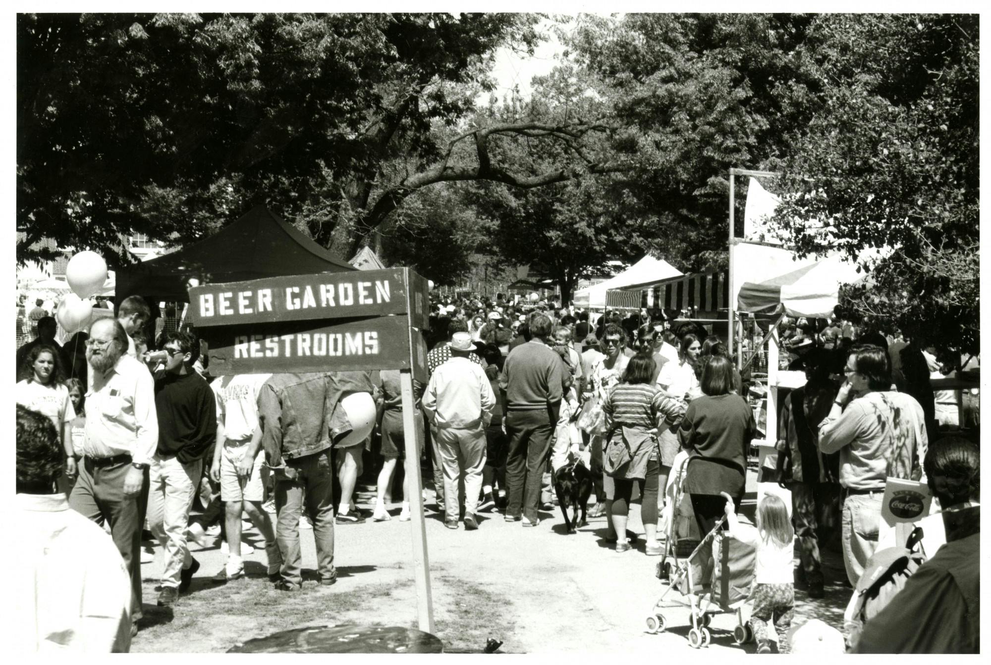 COURTESY OF THE UNIVERSITY ARCHIVES — SHERIDAN LIBRARIES
Spring Fair attendees enter the beer garden in 1994, around the time Goldstein and Stephan were appreciating the drink.