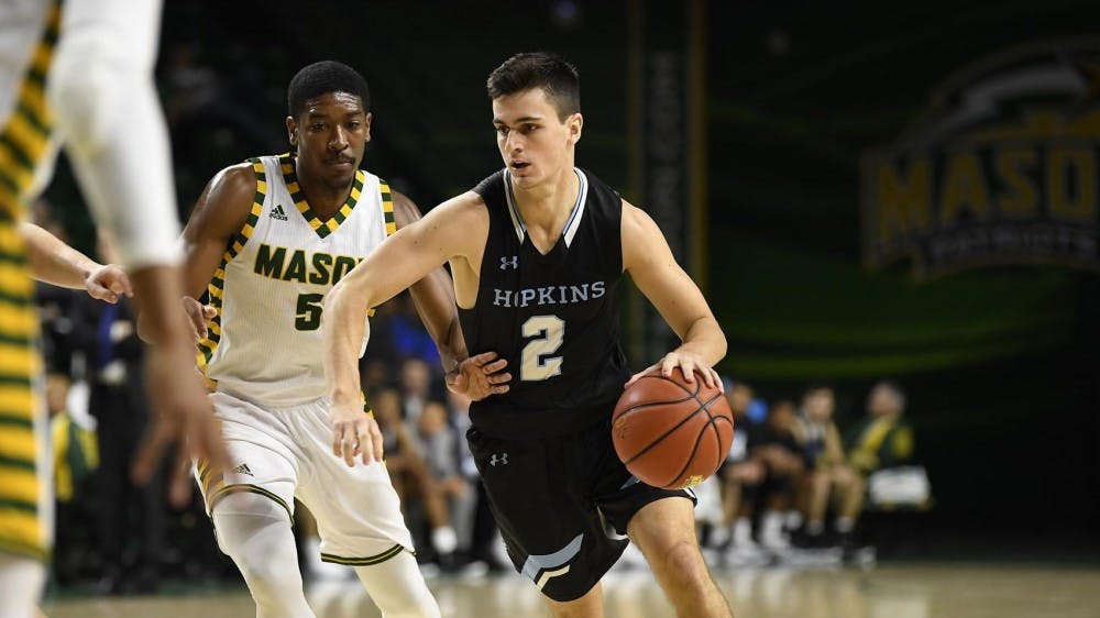 HOPKINSSPORTS.COM
Sophomore guard Joey Kern led the Jays to their first Conference win.