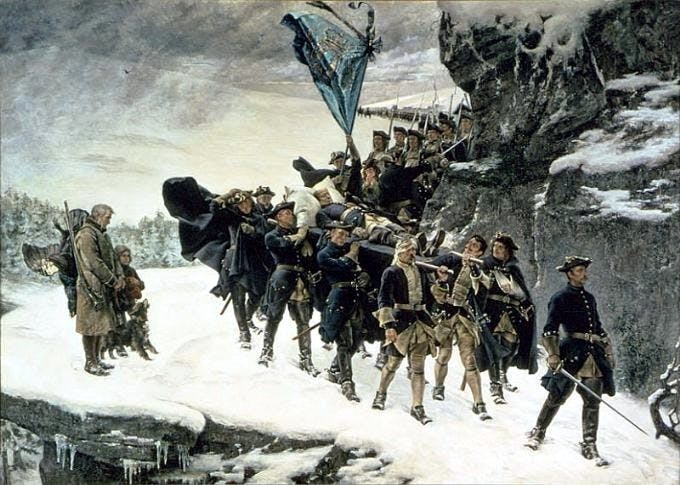  Gustaf Cederström/Wikimedia Commons Charles XII’s soldiers carry his body off the battlefield, marking the end of Kalabaliken.