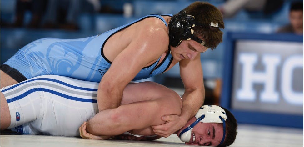 HOPKINSSPORTS.COM
Miles Gilliam was a standout wrestler for the Jays last weekend, posting a 2-0 record in the season finale.