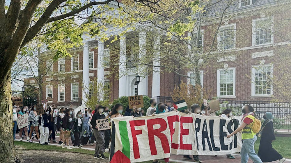 COURTESY OF ABIGAIL TUSCHMAN&nbsp;
On April 28, Hopkins students, affiliates and community members protested in solidarity with the people of Palestine. &nbsp;