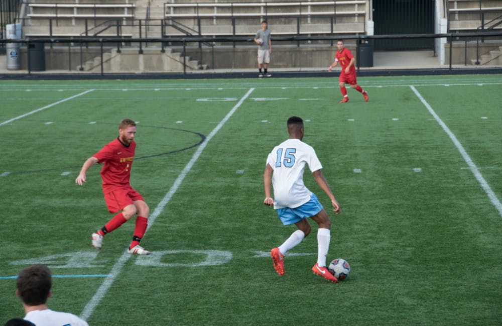  The men’s soccer team was able to maintain their stretch of undefeated play that opened the season, prevailing 2-0 against the Gwynedd-Mercy Griffins at home.