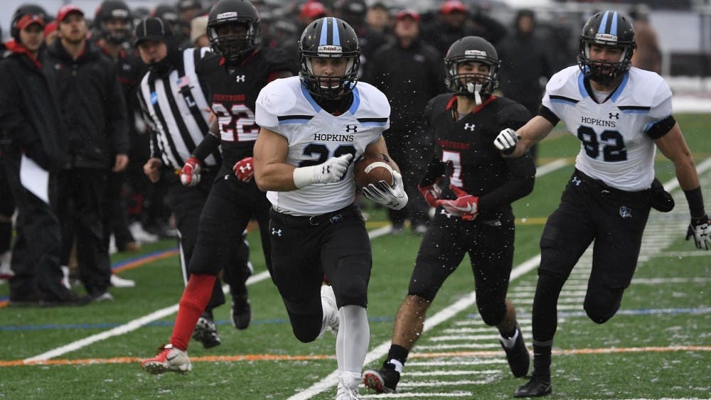 HOPKINSSPORTS.COM
Frostburg State had no answer for senior running back Tyler Messinger.
