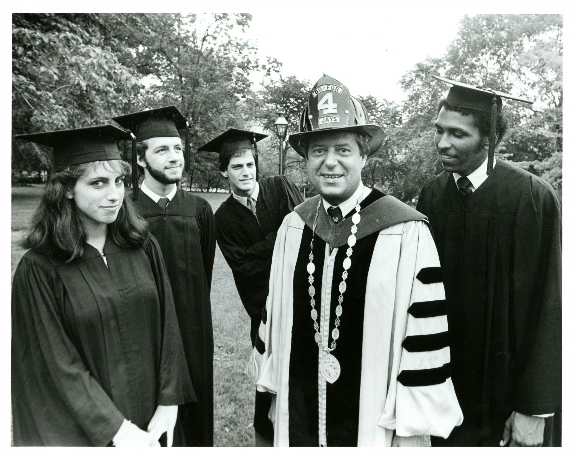 COURTESY OF THE UNIVERSITY ARCHIVES — SHERIDAN LIBRARIES 
Yatchisin covered then-student president Michael Steele, pictured with former University President Steven Muller and Robert Friedman in 1981.