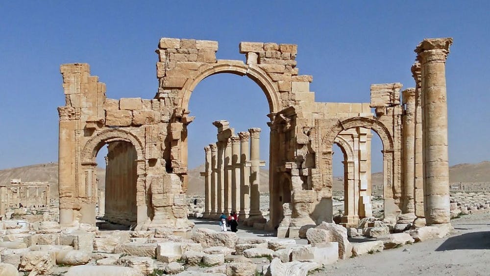  COURTESY OF SARAH SCHREIB
The destroyed Monumental Arch of Palmyra was mentioned in the talk.