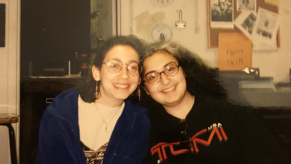 COURTESY OF EMILY SCHUSTER
Schuster (left) and Jha (right) pictured in the Gatehouse in 1997 when they were both Features Editors.