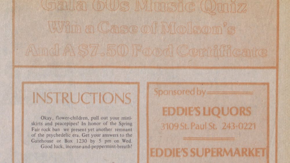 COURTESY OF THE UNIVERSITY ARCHIVES — SHERIDAN LIBRARIES
Eddie’s Liquors used to sponsor a quiz in The News-Letter, as pictured in April 1982.