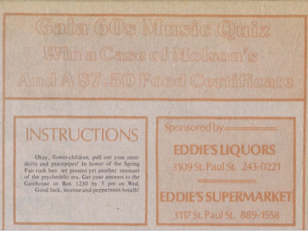 COURTESY OF THE UNIVERSITY ARCHIVES — SHERIDAN LIBRARIES
Eddie’s Liquors used to sponsor a quiz in The News-Letter, as pictured in April 1982.