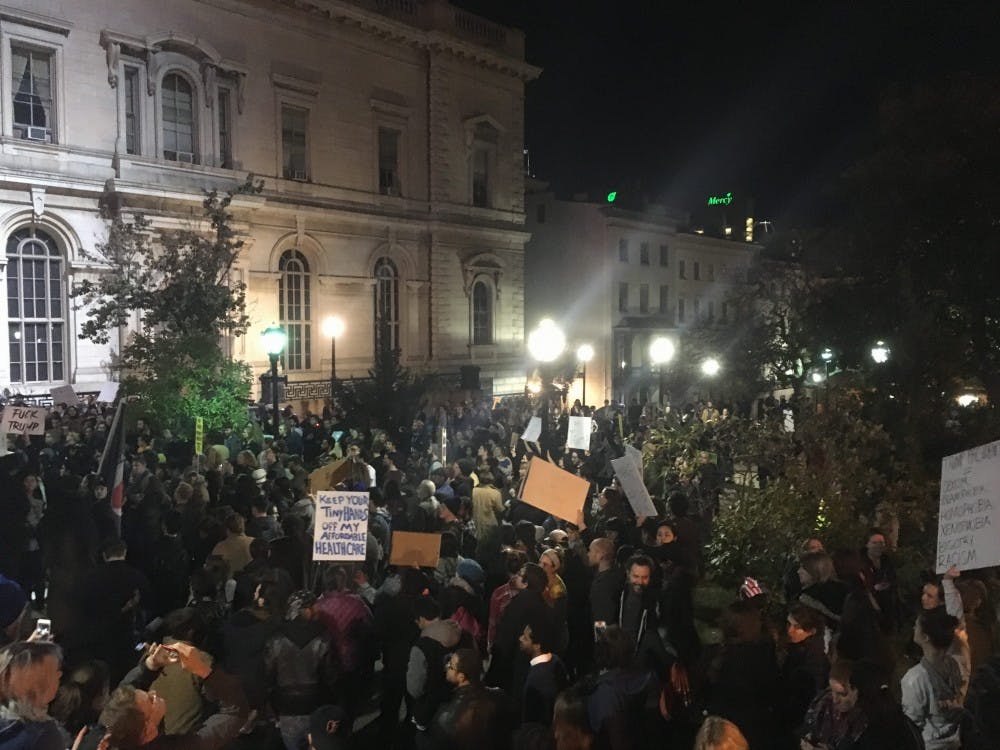  COURTESY OF ROLLIN HU
Students and Baltimoreans protested Trump's victory Thursday night.