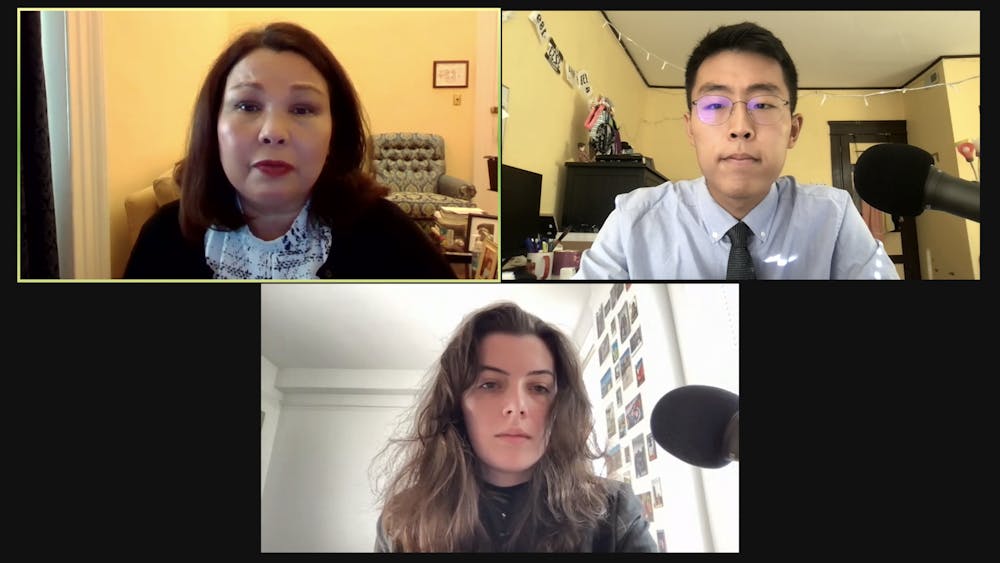 COURTESY OF CHRIS H. PARK
Hosts of the Hopkins Podcast on Foreign Affairs Indi Aufranc and Chris Park interview Senator Tammy Duckworth on U.S. strategy in Taiwan.