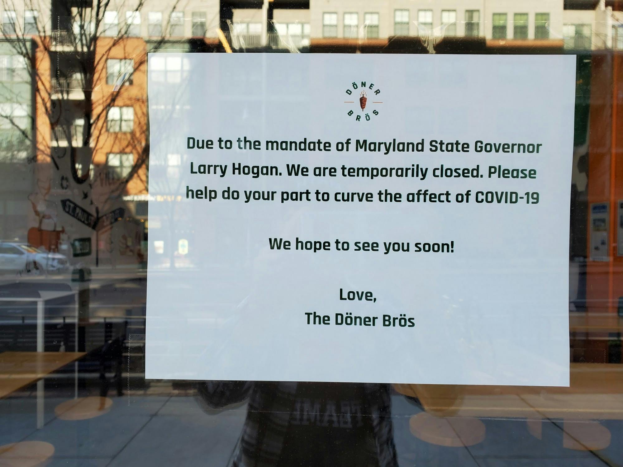 COURTESY OF JESSE WU
Restaurants across Maryland have been forced to shut down due to the current COVID-19 pandemic.