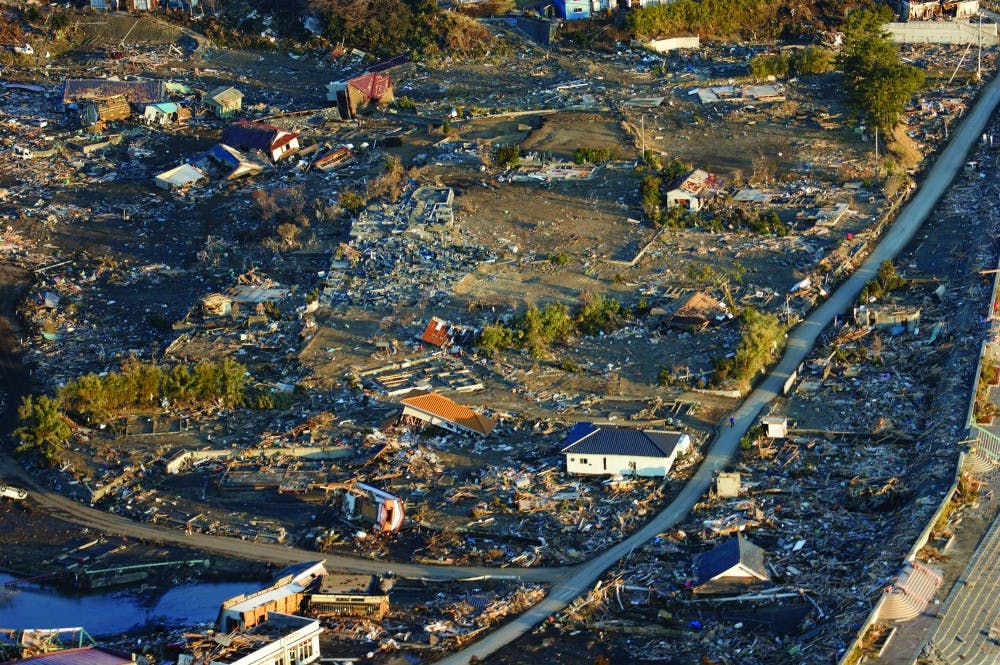 110318-N-0076O-004NORTH HONSHU, Japan (March 18, 2011) An aerial view of damage to northern Honshu, Japan, after a 9.0 magnitude earthquake and subsequent tsunami devastated the area. (U.S. Navy photo by Naval Air Crewman 1st Class Jay Okonek/Released)