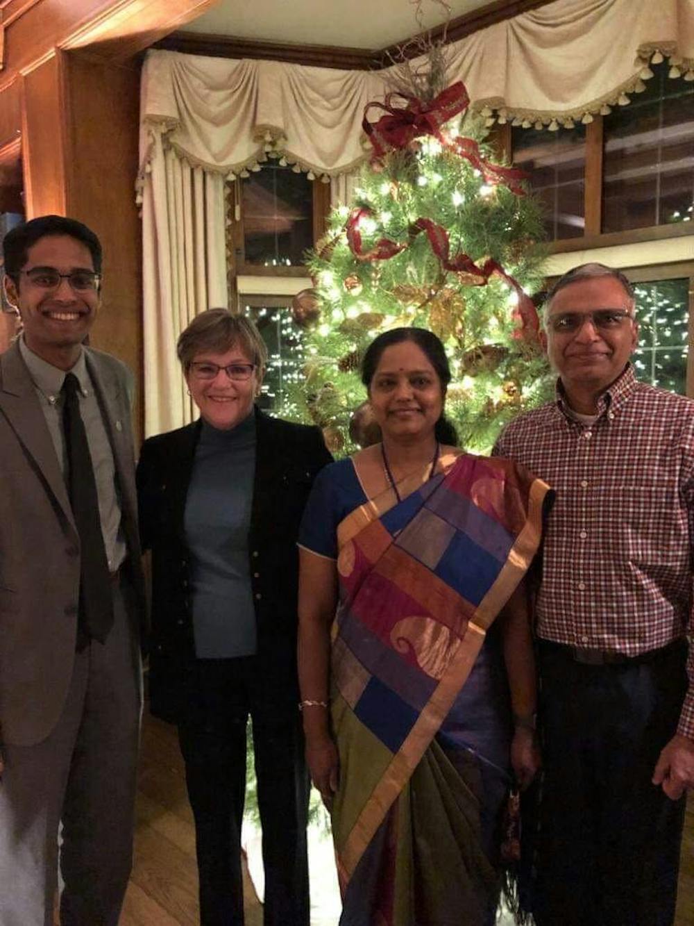 COURTESY OF VIJAY RAMASAMY&nbsp;
Ramasamy is pictured on the left, along with with Laura Kelly, the governor of Kansas, and his parents.&nbsp;