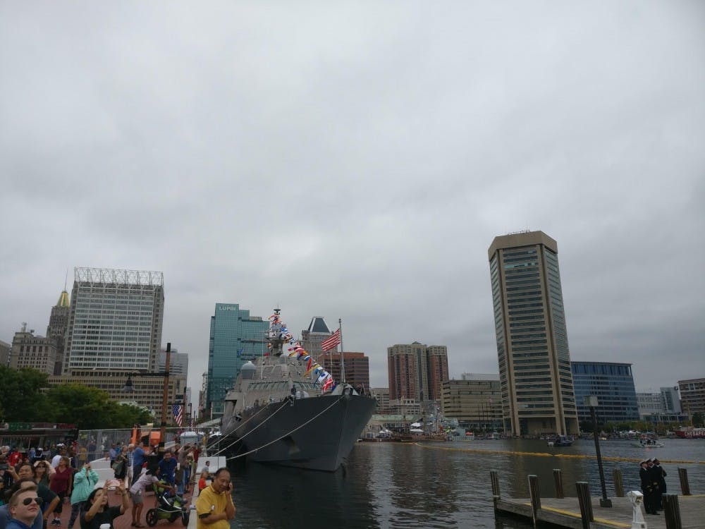 COURTESY OF JESSE WU
&nbsp;
A view of a ship in the Inner Harbor, decorated for Fleet Week festivities.