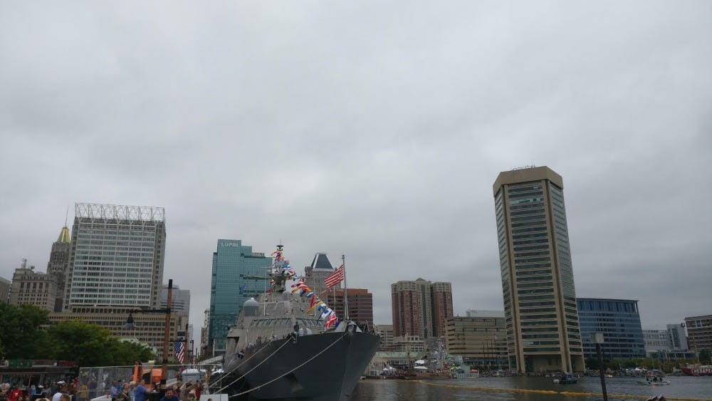 COURTESY OF JESSE WU
A view of a ship in the Inner Harbor, decorated for Fleet Week festivities.