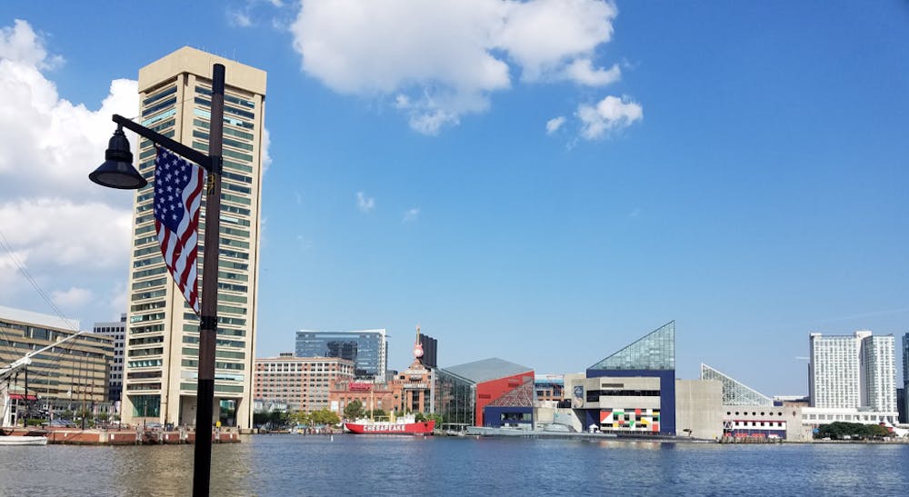 COURTESY OF ARIELLA SHUA
A view of the Inner Harbor waterfront, aquarium, and power plant.