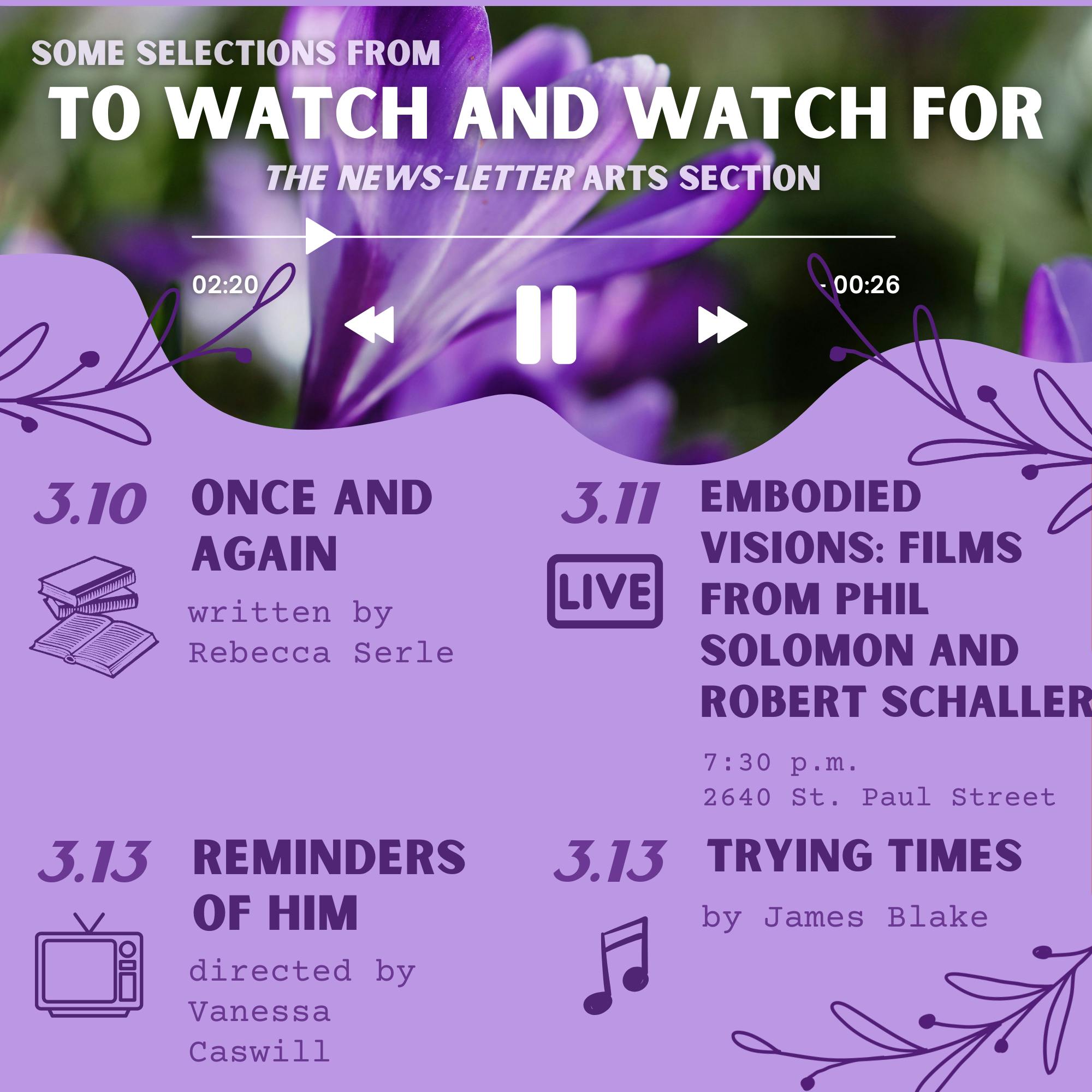 &nbsp;SYDNOR DUFFY / DESIGN &amp; LAYOUT EDITOR
Welcome in spring break with these picks from the Arts and Entertainment team!