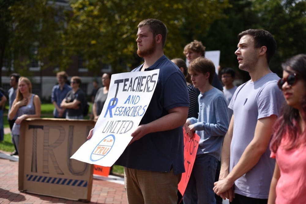 &nbsp;COURTESY OF STEPHANIE LEE
TRU members rallied to unionize graduate workers at a rally in Sept. 2019.