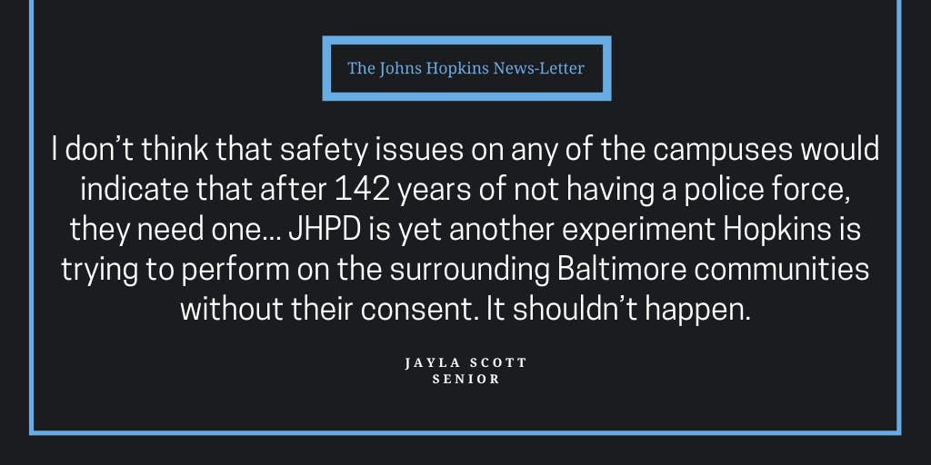 Students respond to VP of Public Safety Branville Bard’s recent progress update on the JHPD.&nbsp;